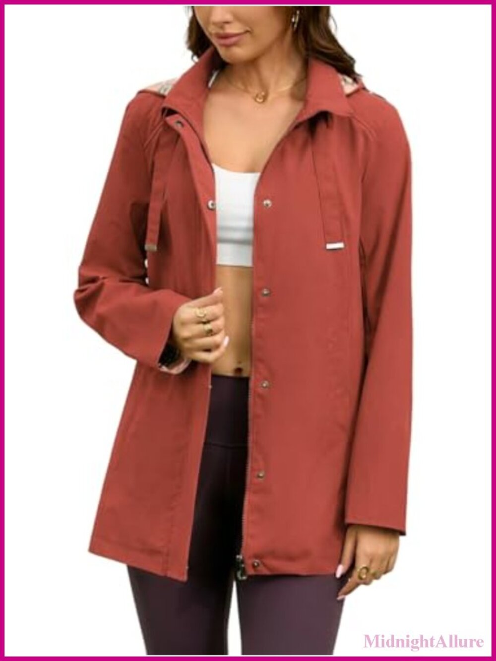 Long Hooded Rain Jacket Waterproof Hiking Raincoat Windbreaker Trench Coat with
